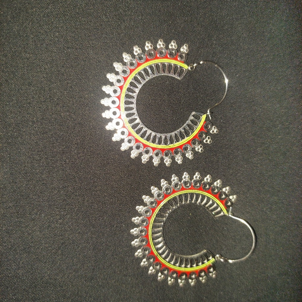 Silver and Red Hoop Earrings